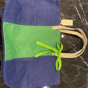 NWT Mudpie Colorblock Jute Tote in Navy  and Green
